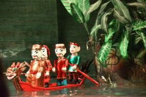 In Hanoi, we went to a traditional water puppet show