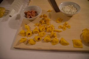 Demonstration of how to make tortellini in Bologna