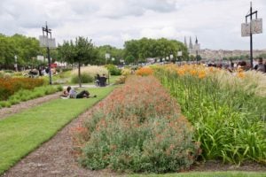 Gardens along the Garonne river promenade