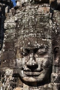 Close up of Bayone Temple at Angkor Thom Face