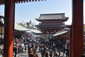 From Sensō-ji  Temple steps you can see the vast crowds at Asakusa