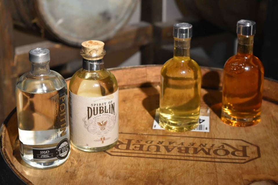 Various stages of Teeling Whiskey. Prior to maturation, Poitin, 3 yr old barrel aged, 6 yr old barrel aged
