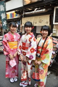 Many local girls rent traditional kimonos at Sensō-ji  Temple in Tokyo