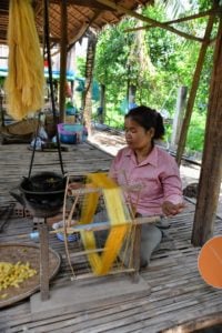 Outside Phnom Penh, this village produces hand made silk scarfs