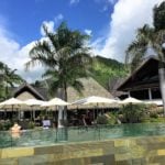View looking back towards the restaurants of the Intercontinental Moorea from the pool area.