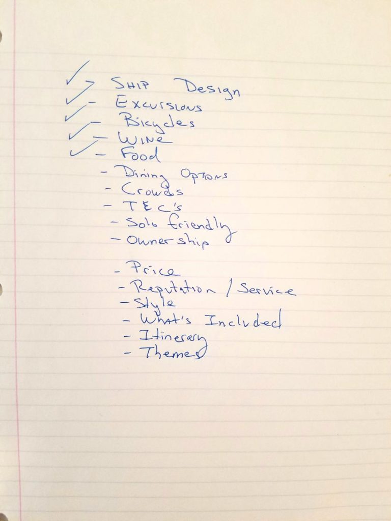 River Cruise Comparison Check list