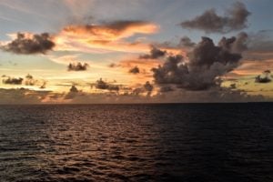 South Pacific sunset as we sail away from Bora Bora