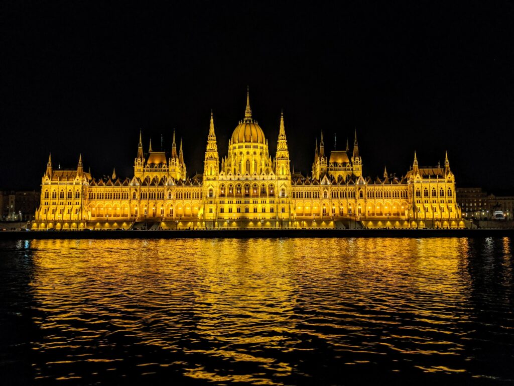 Budapest at night aboard the AmaViola