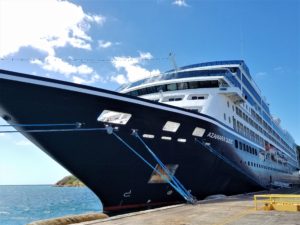 The Azamara Quest docked in St. Thomas USVI.  Definitely not a budget cruise